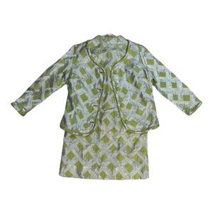 1960s Hand-Tailored Green & Silver Brocade Dress + Jacket Set